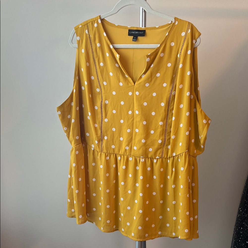 Lane Bryant Mustard Polka Dot Blouse